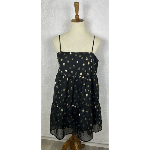 Forever 21 Little Black Dress Black Gold Dots Size Medium NWT - Picture 1 of 8
